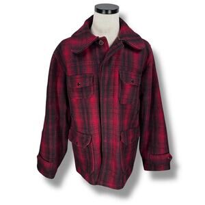 Vintage Woolrich Jacket Men’s 44 Red Black Plaid Wool 30s 40s Hunting Coat Heavy